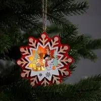 Ёлочная игрушка &laquo;Снежинка со снеговиком&raquo;, 10&times;10 см, 1 LED, от батареек, свечение тёплое белое