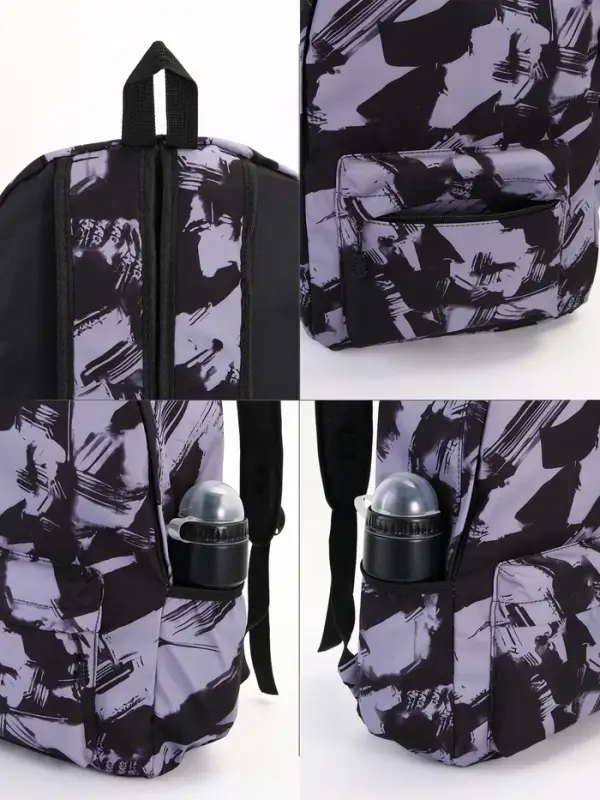 Рюкзак школьный на молнии, с карманами, абстрактным рисунком, размер 30&times;13&times;42 см, чёрный