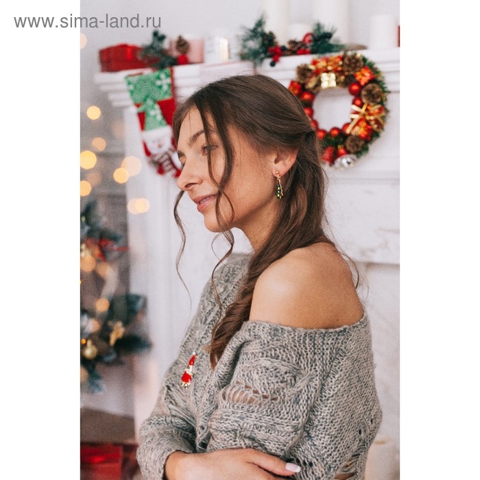 Новый год! Серьги «Новогодние» ёлочка и санта, цветные в золоте Новый год! Серьги «Новогодние» ёлочка и санта, цветные в золоте