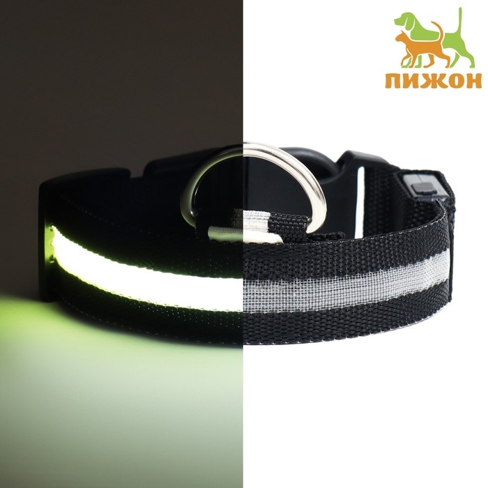 Ошейник с подсветкой размер L, ОШ 45-52 х 2,5 см, 3 режима свечения чёрный Ошейник с подсветкой размер L, ОШ 45-52 х 2,5 см, 3 режима свечения чёрный