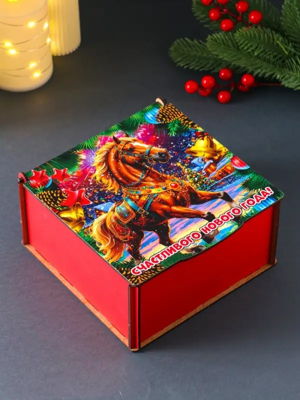 Короб сувенирный, новогодний, подарочный №4 "С Новым Годом" 18х18х9,5 см