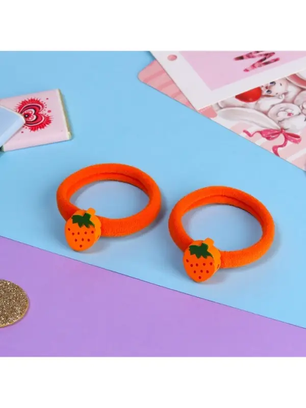 Резинка для волос «Летнее настроение», набор 2 шт., клубничка, 3.5 см, оранжевая Резинка для волос «Летнее настроение», набор 2 шт., клубничка, 3.5 см, оранжевая