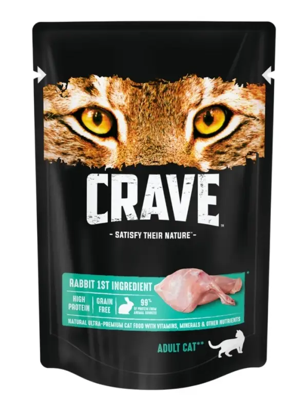 Влажный корм Crave для кошек, пауч кролик в желе 70 г