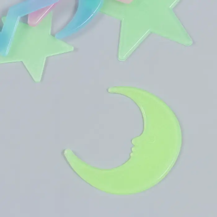 Наклейка фосфорная пластик "Звезды-смайлики и месяцы" набор 18-29 шт 19х13 см