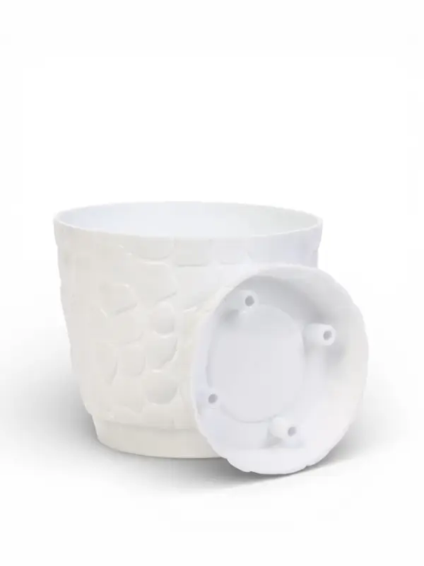 Горшок для цветов с поддоном &laquo;Камешки&raquo;, 1.6 л, пластиковый, белый