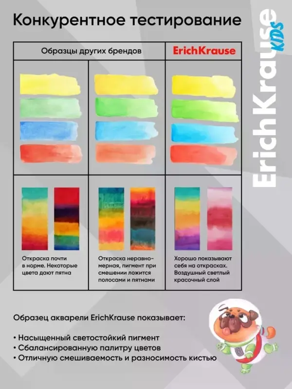 Акварель 12 цветов, ErichKrause Kids Space Animals, медовая, с УФ защитой яркости, пластиковая коробка, европодвес