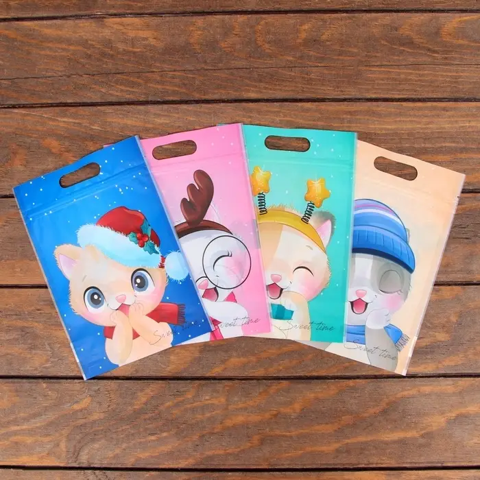 Пакет подарочный, с zip-lock застежкой,  Пакет подарочный, с zip-lock застежкой, "Зимние котята", 15х22см.