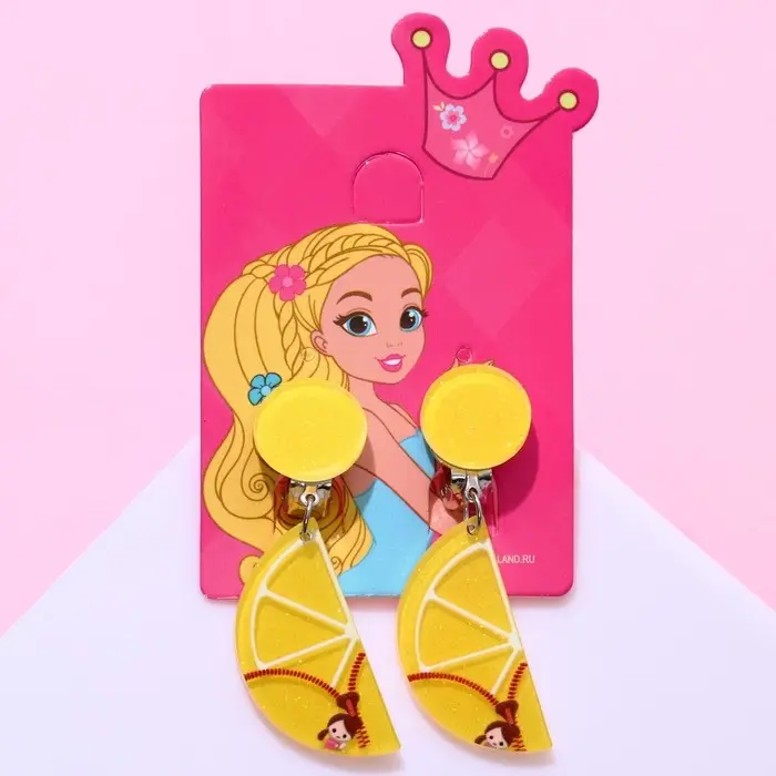 Серьги клипсы детские Выбражулька «Лето», лимон, жёлтые Серьги клипсы детские Выбражулька «Лето», лимон, жёлтые