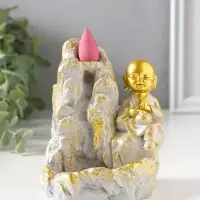 Подставка для благовоний &laquo;Хотей на скале&raquo;, стелющийся дым, беж с патиной, 9.5&times;7&times;12.5 см