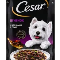Влажный корм Cesar для собак, ягненок с овощами в соусе, пауч, 85 г