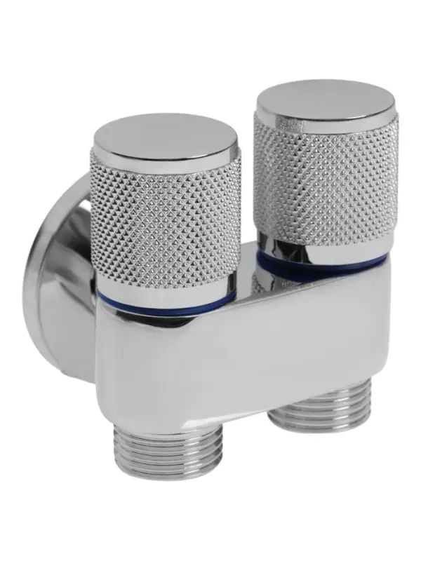 Кран двойной ZEIN engr, 1/2" &times; 1/2", два вентиля, кран-букса керамика, нерж. сталь, хром