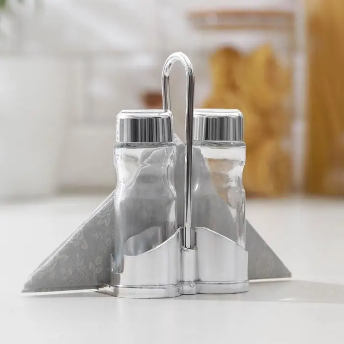 Набор для специй на подставке Доляна «Эксклюзив», 40 мл, 3 предмета: салфетница на пластиковой подставке, 2 солонки Набор для специй на подставке Доляна «Эксклюзив», 40 мл, 3 предмета: салфетница на пластиковой подставке, 2 солонки