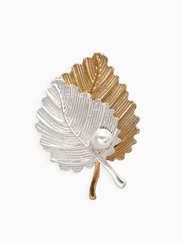Брошь &laquo;Листья&raquo;, цвет серебристо-золотой матовый