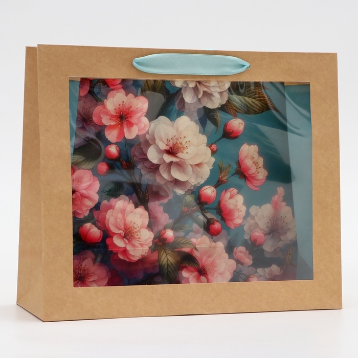 Пакет с PVC окном ,  Пакет с PVC окном , "Цветы", 31 х 11 х 26 см