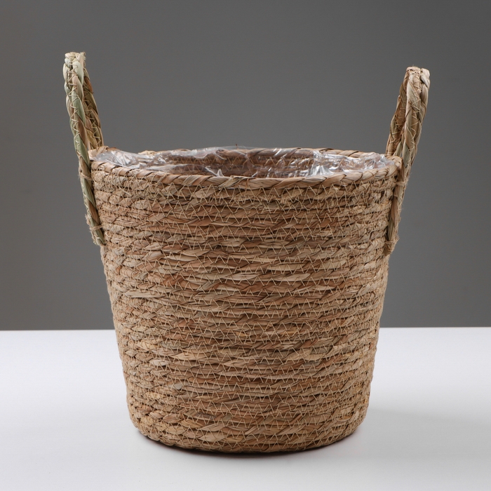 Кашпо плетеное  Кашпо плетеное "Сафари" с ручками, 25,5х25,5х23 см, натуральный