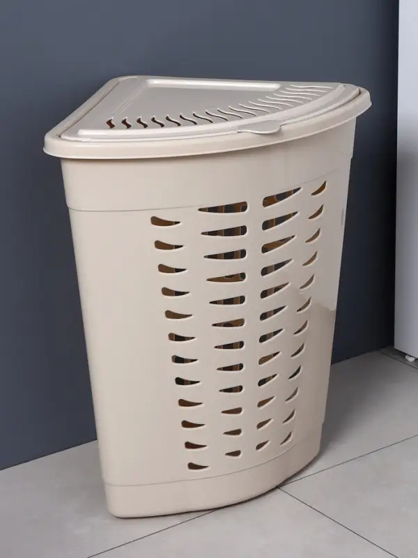 Корзина для белья угловая, 45 л, 37&times;50&times;56 см, с крышкой, слоновая кость