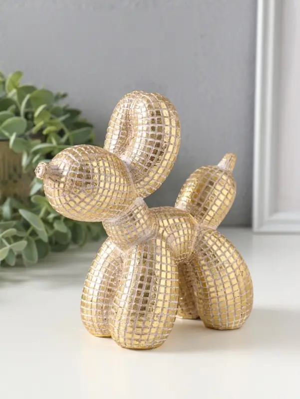 Сувенир полистоун "Воздушный шарик - собачка, в клеточку" золото 15х6,7х15 см