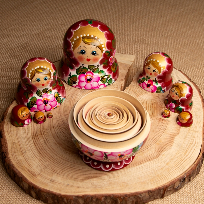 Матрёшка «Цветочки», розовое платье, 10 кукольная, 12-14 см Матрёшка «Цветочки», розовое платье, 10 кукольная, 12-14 см