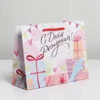 Пакет подарочный ламинированный, упаковка, Happy Birthday, MS 23&times;18&times;8 см