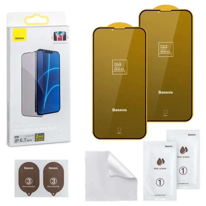 Защитное стекло iPh 13 Pro Max/14 Plus (6.7) Baseus Антишпион 0.3mm 2 шт Защитное стекло iPh 13 Pro Max/14 Plus (6.7) Baseus Антишпион 0.3mm 2 шт