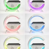 Колонка портативная - ночник, Bluetooth, беспроводная зарядка, часы, RGB-подсветка, 15 Вт, 3 А, белая