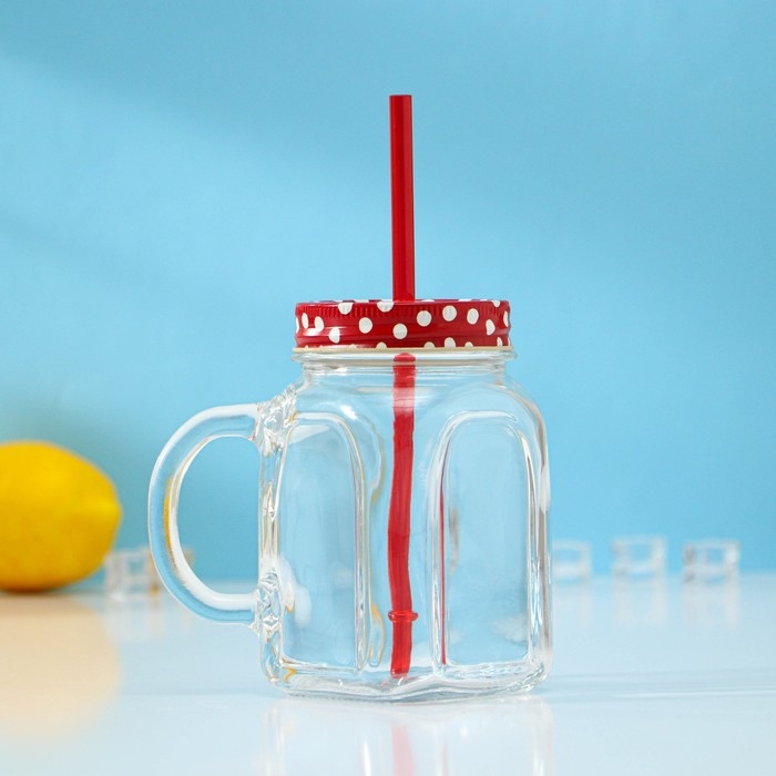 Кружка стеклянная с крышкой Homemade, 450 мл, цвет красный Кружка стеклянная с крышкой Homemade, 450 мл, цвет красный