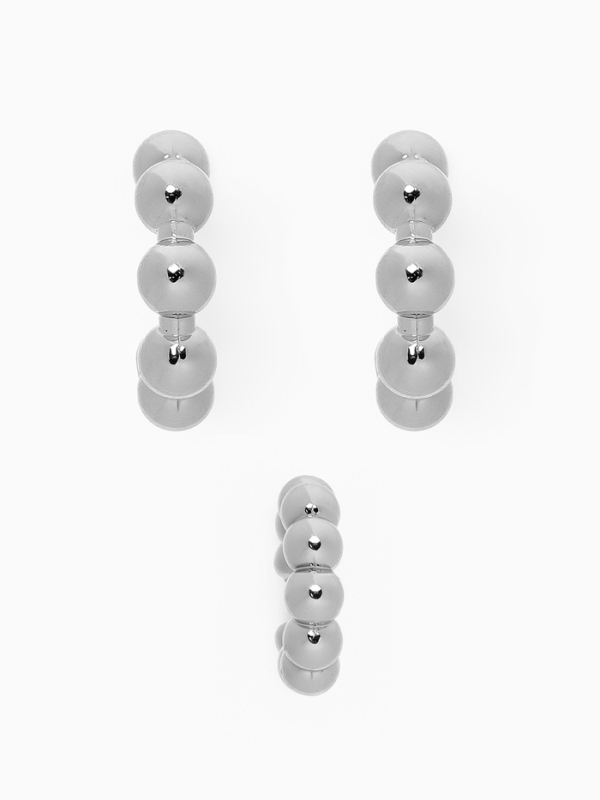 Набор серьги и каффы 3 шт «Бублики» дутые, цвет серебро