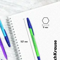 Набор ручек шариковых 4 штуки ErichKrause R=301 Neon Stick & Grip, узел 1.0 мм, чернила синие, резиновый упор, европодвес