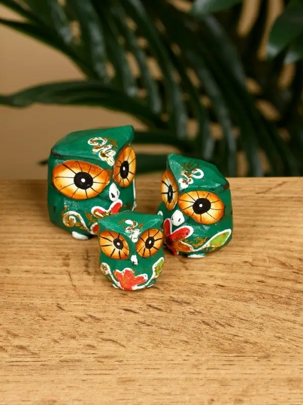 Набор сувенирный "Совята" дерево H 4, 3, 2 см, цв. зелёный