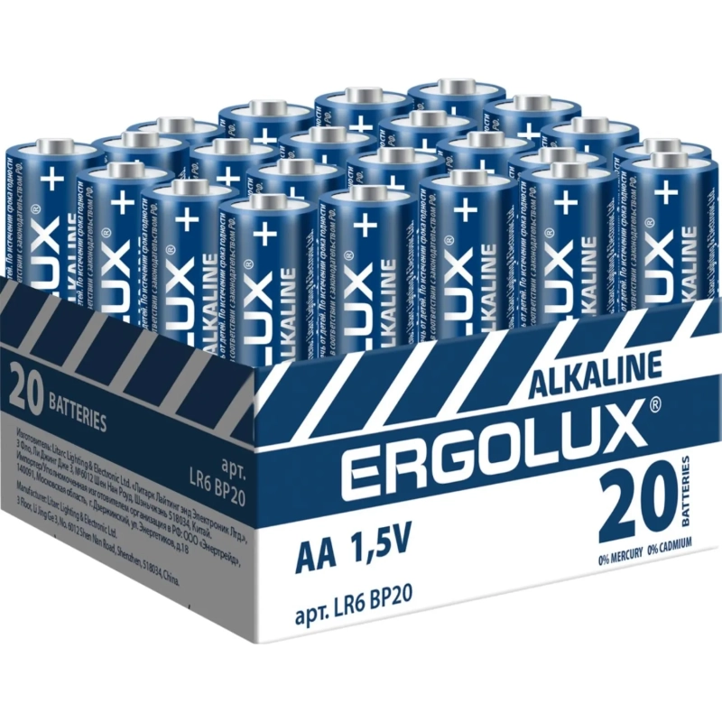 Батарейка Ergolux AA/LR 6 Alkaline BP-20 (LR 6 BP20, 1.5В) (20 шт в уп.)