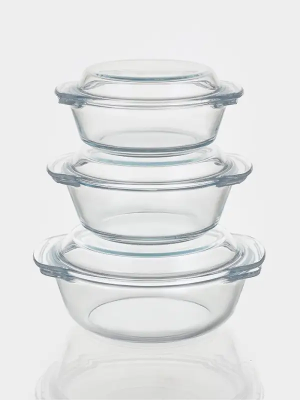 Набор кастрюль из жаропрочного стекла для запекания Доляна &laquo;Гратен&raquo;, 3 предмета: 0.7 л, 1 л, 1.5 л, с крышками