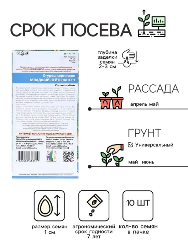 Семена Огурец Младший лейтенант F1 корнишон 10 шт. Семена Огурец Младший лейтенант F1 корнишон 10 шт.