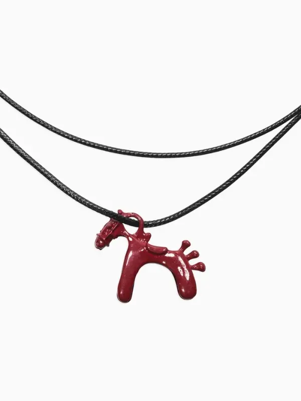 Кулон на шнурке "Конь", цвет чёрно-бордовый,  L=51 см