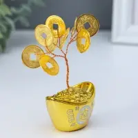 Сувенир "Денежное дерево и слиток золота" 9 монет 3,3х5х8 см