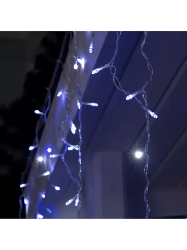 Гирлянда &laquo;Бахрома&raquo; 3&times;0.6 м, IP44, УМС, прозрачная нить, 160 LED, свечение бело-синее, мигание, 220 В