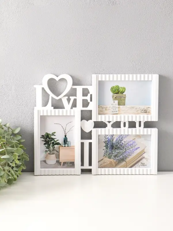 Фоторамка пластик на 3 фото 10х15 см "Я люблю тебя" белая 31,5х25,5 см