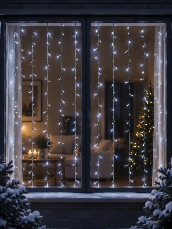 Гирлянда &laquo;Занавес&raquo; 2&times;1.5 м, IP65, УМС, прозрачная нить, 300 LED, свечение белое, 220 В