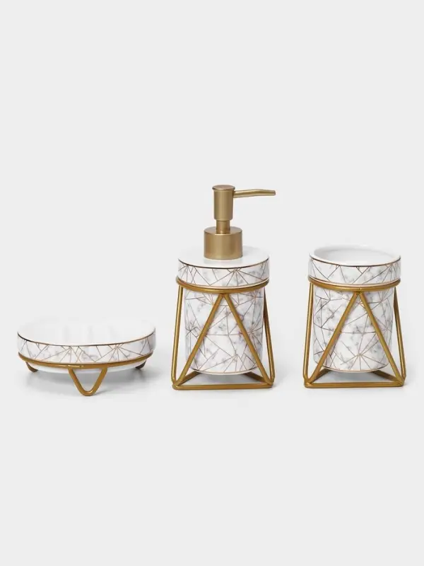 Аксессуары для ванной SAVANNA &laquo;Геометрика&raquo;, 3 предмета, мыльница, дозатор для мыла 290 мл, стакан, белые