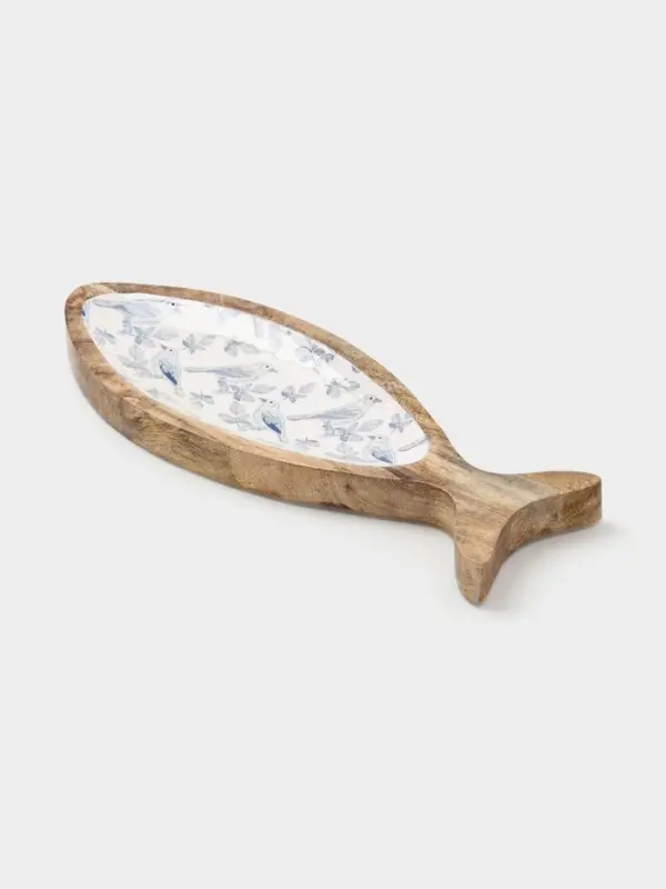 Блюдо в форме рыбки &laquo;Синие птицы&raquo;, 32&times;11.5&times;2 см, дерево манго