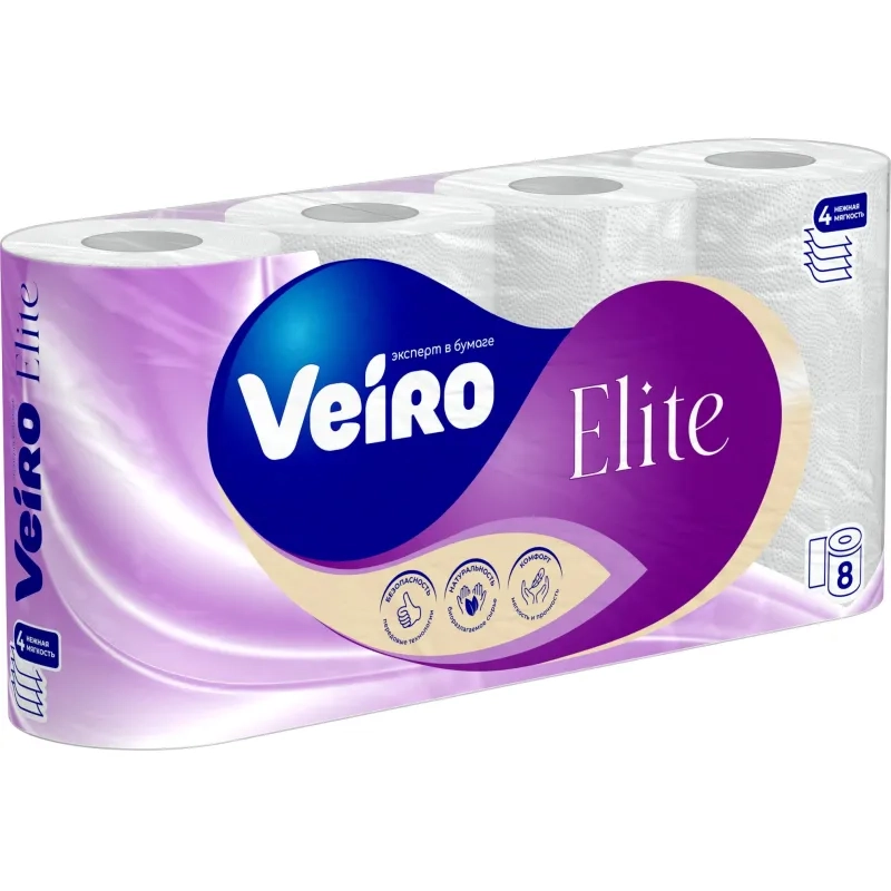 Бумага туалетная Veiro Elite Ц 4сл 120л 15м 8рул/уп МСК