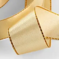 Лента атласная, с золотым люрексом, 25 мм, 23&plusmn;1 м, золотисто-бежевая №087