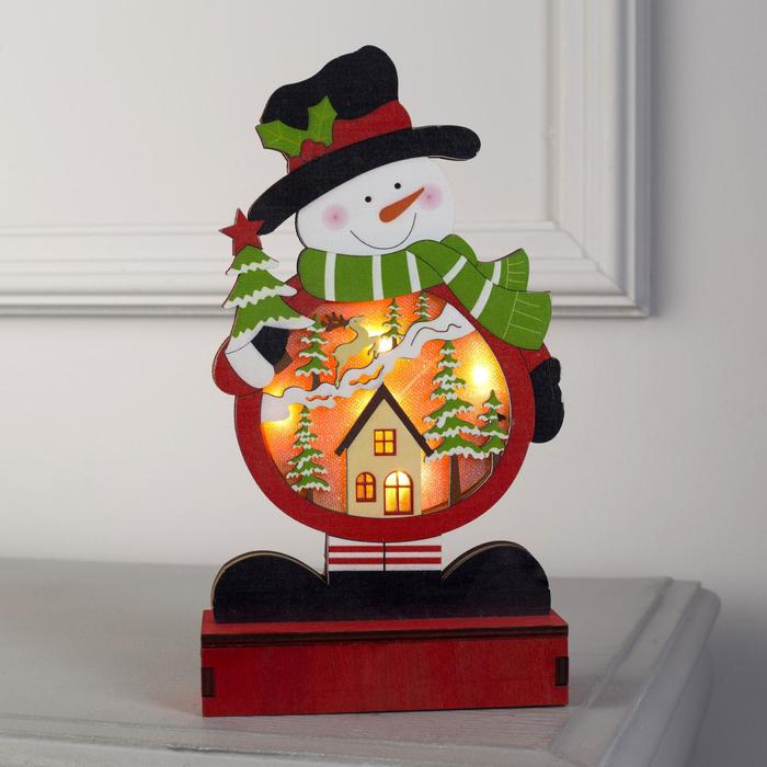 Светодиодная фигура «Снеговик» 13 × 24 × 5 см, дерево, батарейки АААх2 (не в комплекте), свечение тёплое белое Светодиодная фигура «Снеговик» 13 × 24 × 5 см, дерево, батарейки АААх2 (не в комплекте), свечение тёплое белое