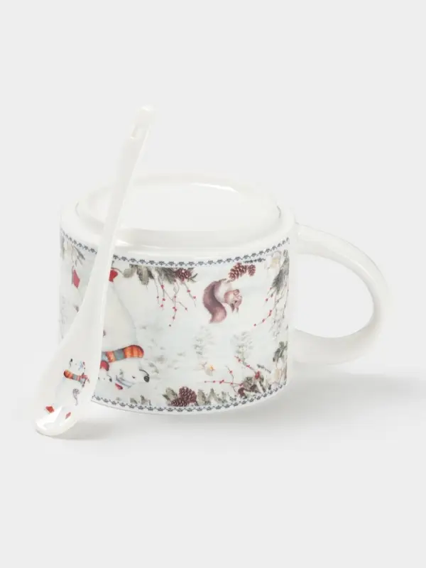 Кружка новогодняя «Белый мишка», с ложкой, 280 мл, керамика, подарочная упаковка, белая
