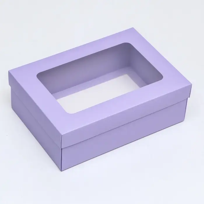 Коробка подарочная складная, упаковка, крышка-дно, с окном, сиреневая, 24&times;17&times;8 см