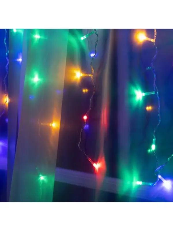 Гирлянда &laquo;Занавес&raquo; 1.5&times;1 м, IP20, прозрачная нить, 180 LED, свечение мульти, 8 режимов, 220 В