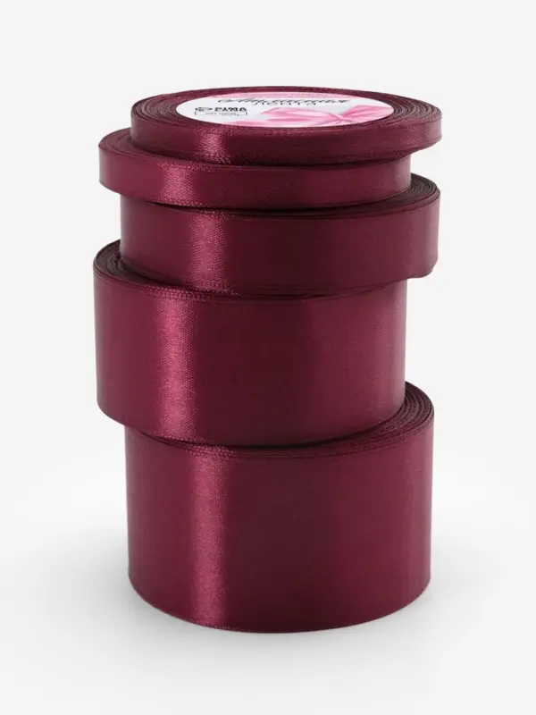 Атласная лента, набор 5 шт., 6/10/20/40/50 мм, 23&plusmn;1 м, бордовая №165