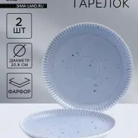 Тарелки Доляна &laquo;Коралл&raquo;, d=20.8 см, набор 2 шт., фарфор, голубые