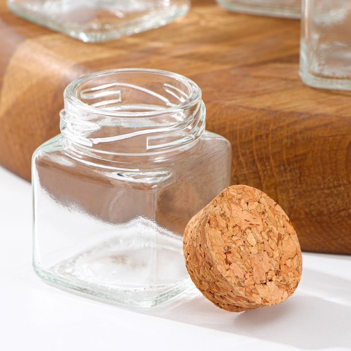 Набор стеклянных баночек для сыпучих продуктов с пробковой крышкой Доляна «Парфе. Квадрат», 70 мл, 4,5×5,4 см, 12 шт Набор стеклянных баночек для сыпучих продуктов с пробковой крышкой Доляна «Парфе. Квадрат», 70 мл, 4,5×5,4 см, 12 шт