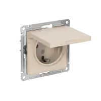 ATLASDESIGN РОЗЕТКА с заземл. со шторк. с крышкой, 16А, IP20, механизм, ПЕСОЧНЫЙ