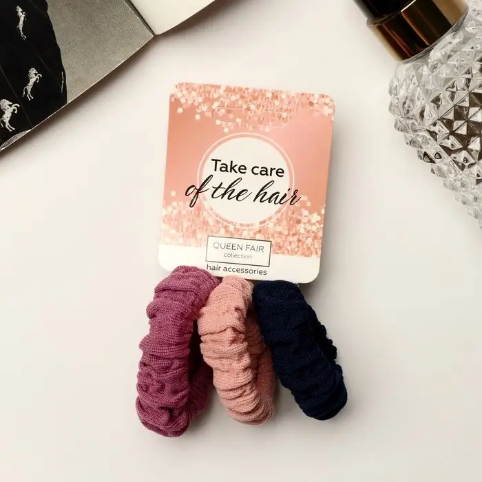 Резинка для волос "Стиль" (набор 3 шт) жатка пастель, 5 см